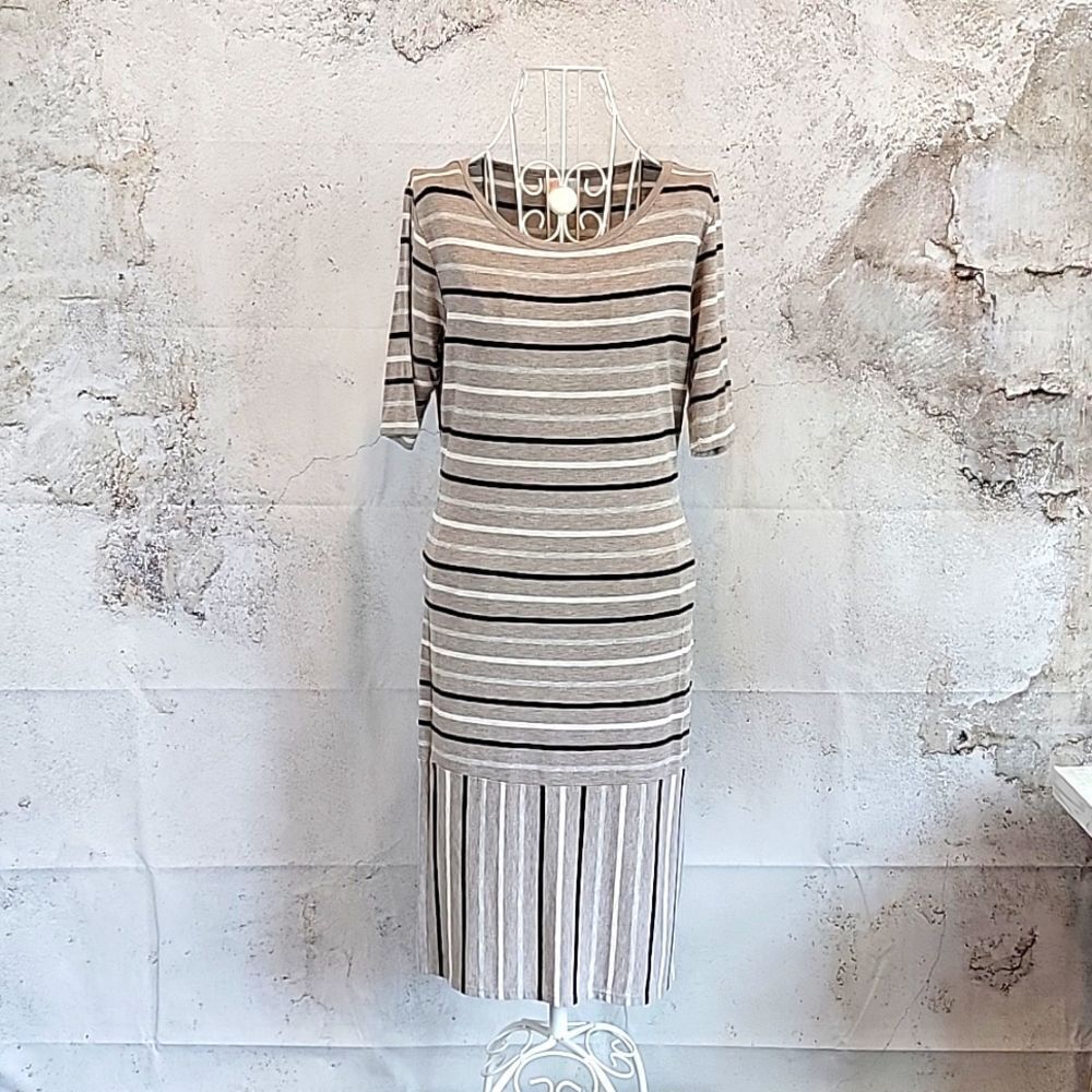 LulaRoe simply comfortable sheath dress striped tan and black Women's Size S